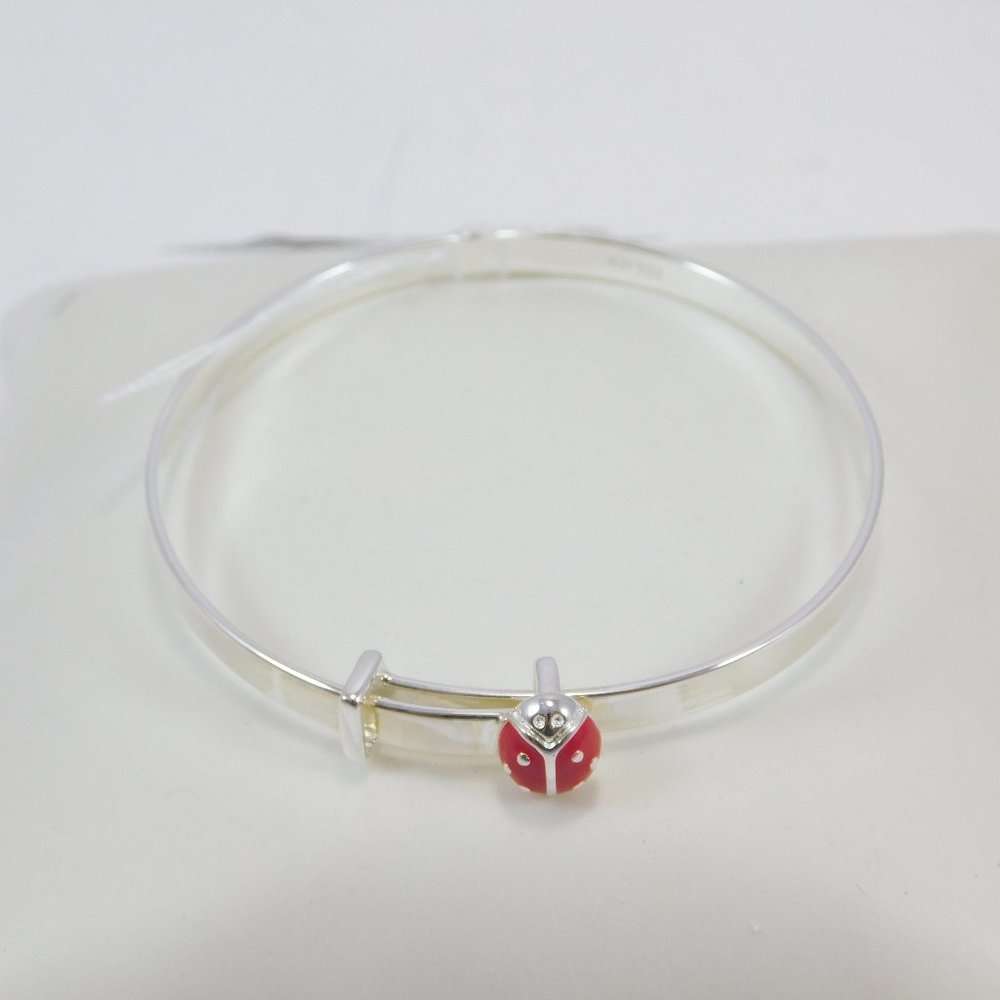 Girls Graceful Ladybird Enamel Bangle Sterling 2"
